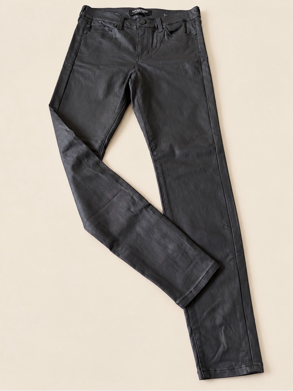 LIVERPOOL The Skinny Coated Pants Black Leather Look Jeans 8/29